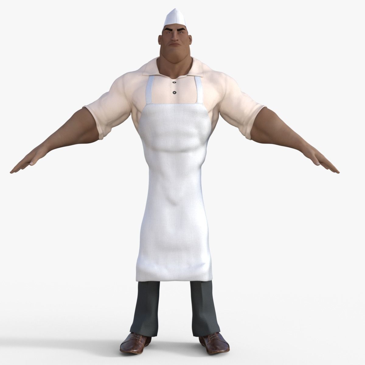 Cartoon Angry Butcher Rigged 3D model_8