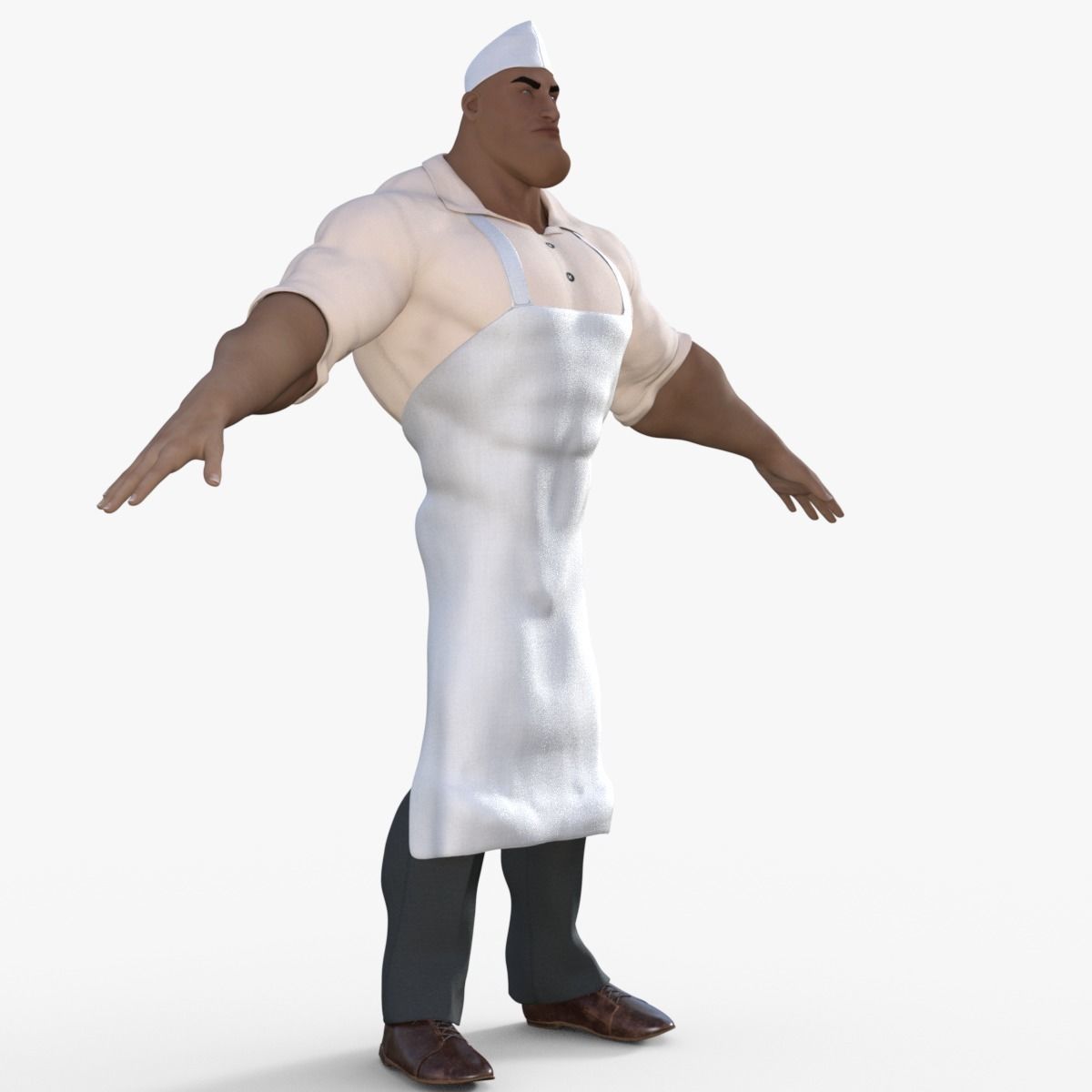 Cartoon Angry Butcher Rigged 3D model_7