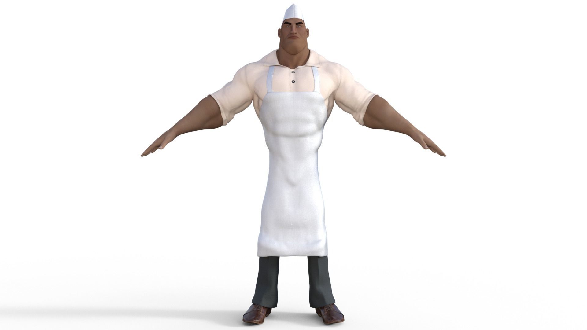 Cartoon Angry Butcher Rigged 3D model_12