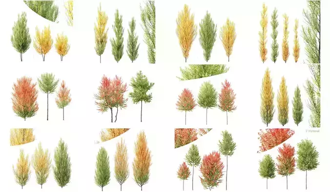 12 Different SETS of Tree SET VOL119 3D Model Collection