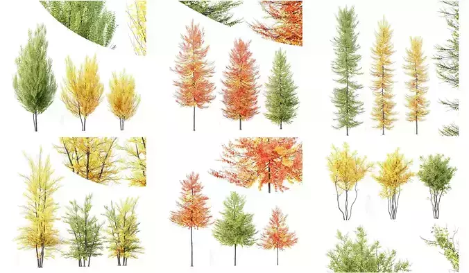 6 Different SETS of Tree SET VOL120 3D Model Collection