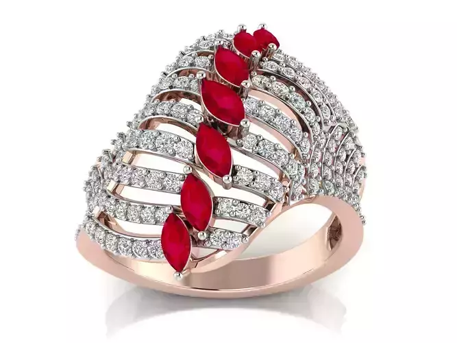 Light Weight Rose Gold Diamond Ring  -RI-261 3D print model