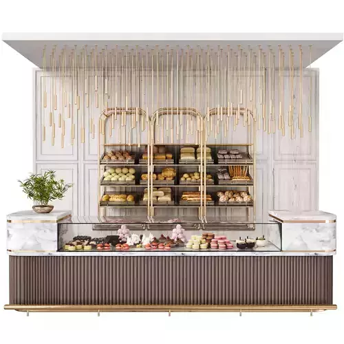 Modern pastry shop with desserts in a shopping center