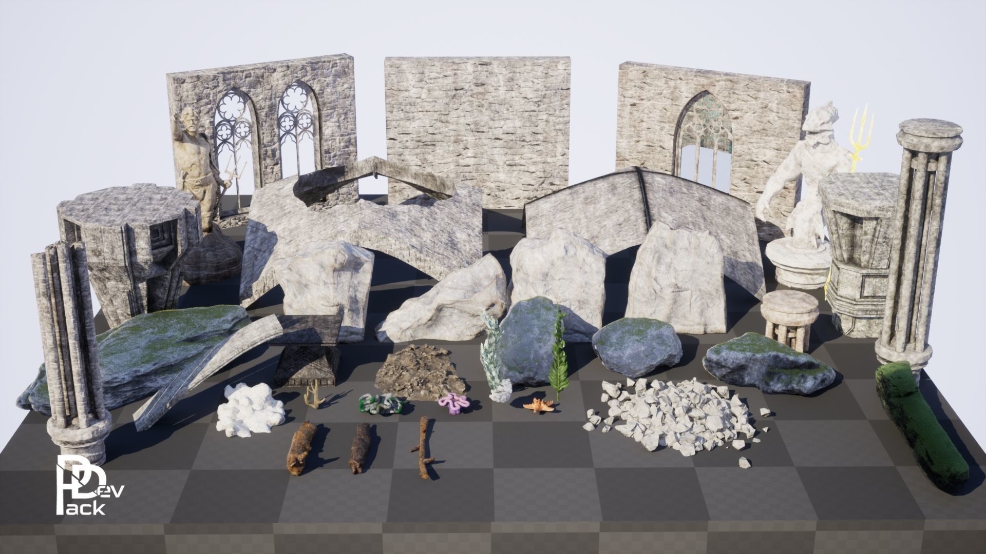Atlantis Ruins 37 Assets Low-poly 3D model_14