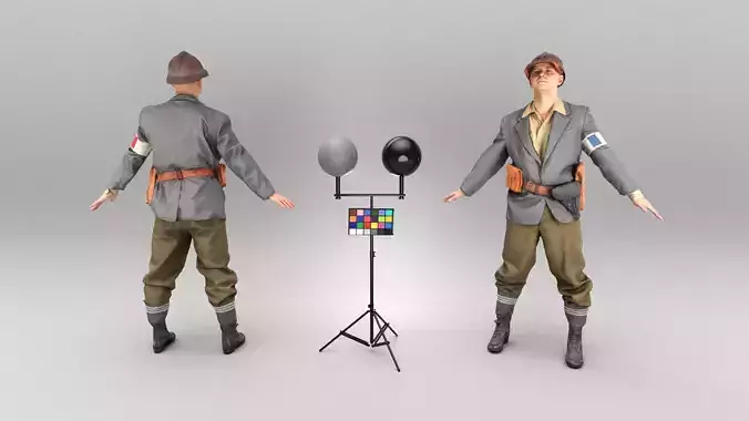 French soldier from WW2 ready for animation 425