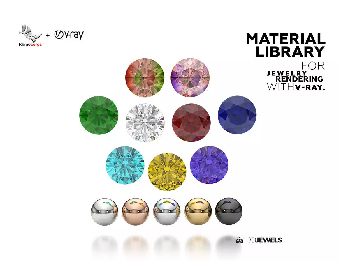 Jewelry Material Library for Rhinoceros with V-Ray 5 Rendering 3D model_0