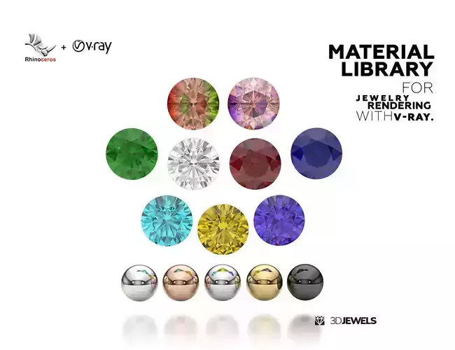 Jewelry Material Library for Rhinoceros with V-Ray 5 Rendering