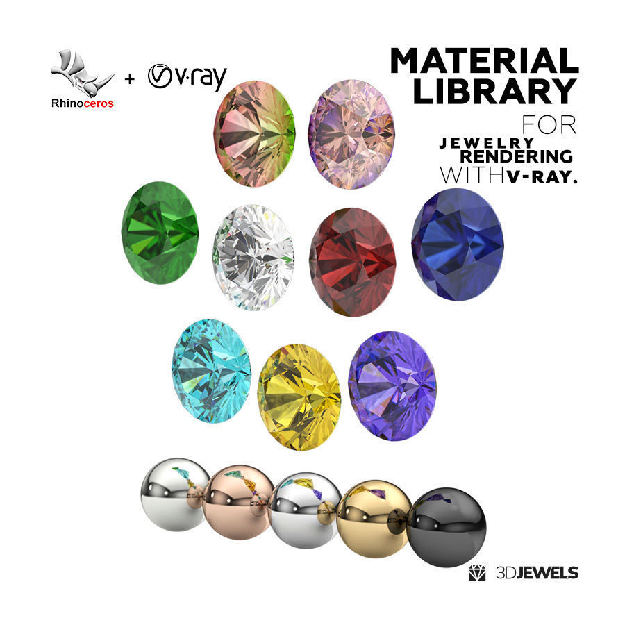 Jewelry Material Library for Rhinoceros with V-Ray 5 Rendering 3D model_1