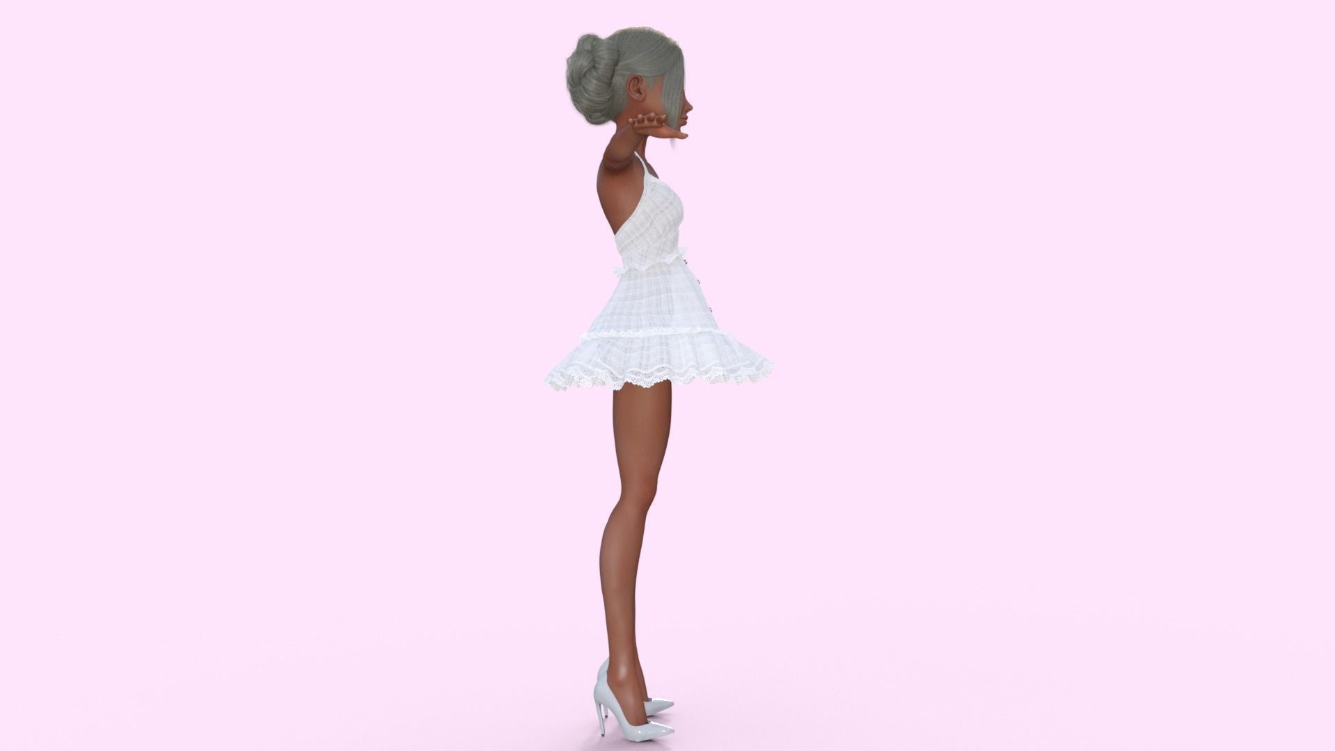 Girl in White Dress Rigged 3D model_12