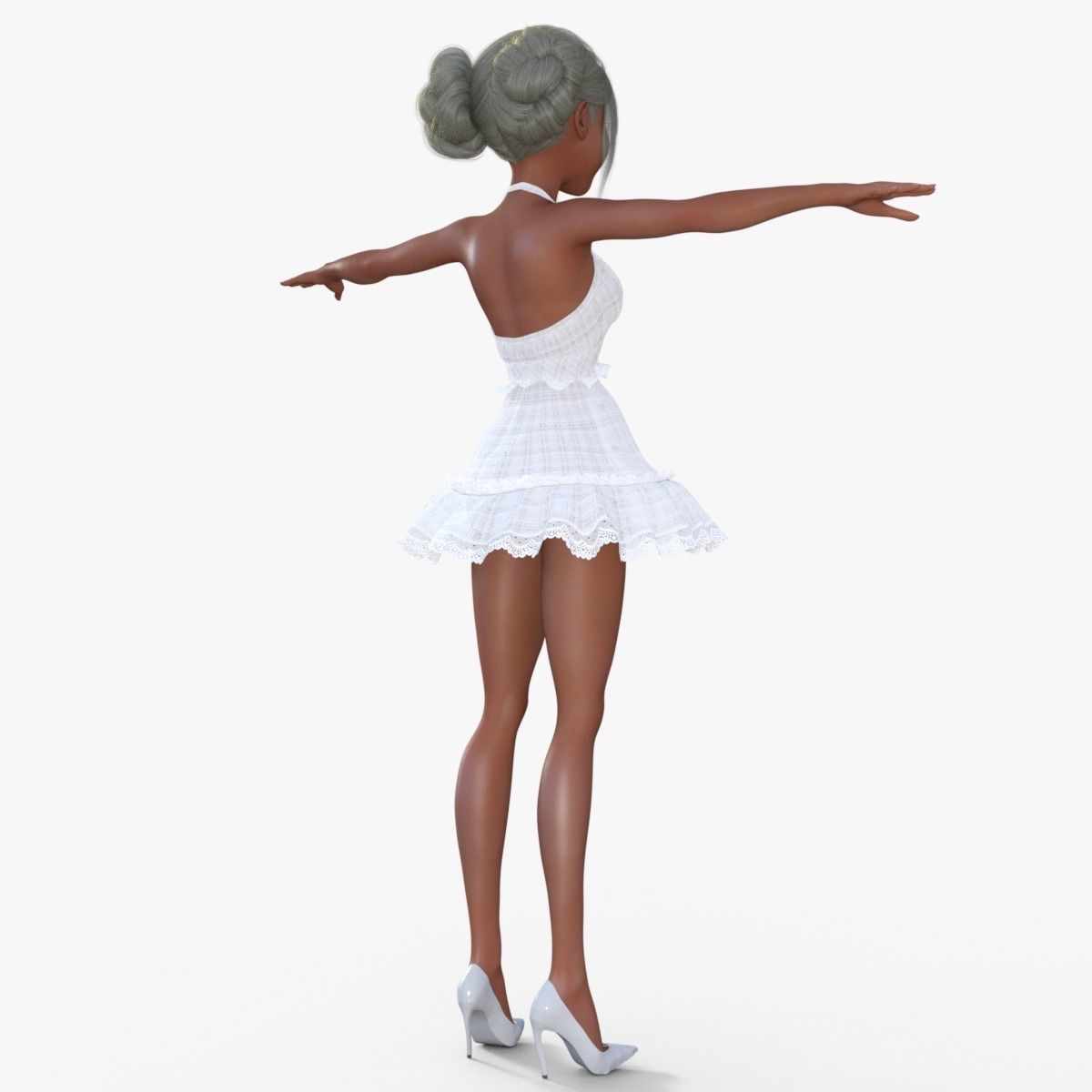 Girl in White Dress Rigged 3D model_5
