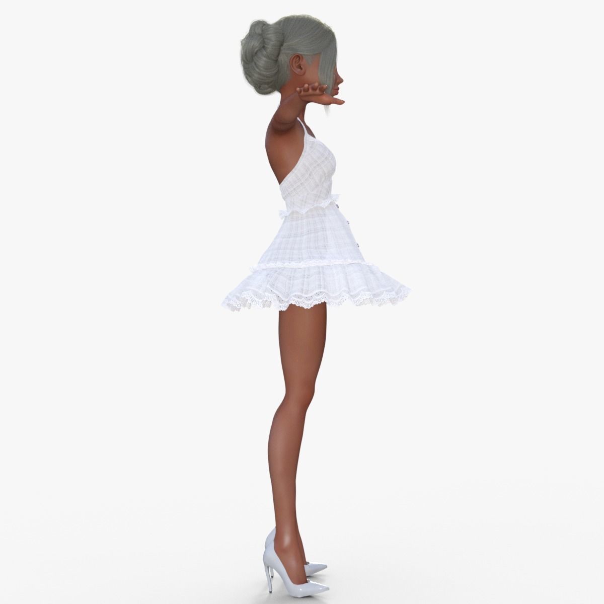 Girl in White Dress Rigged 3D model_6