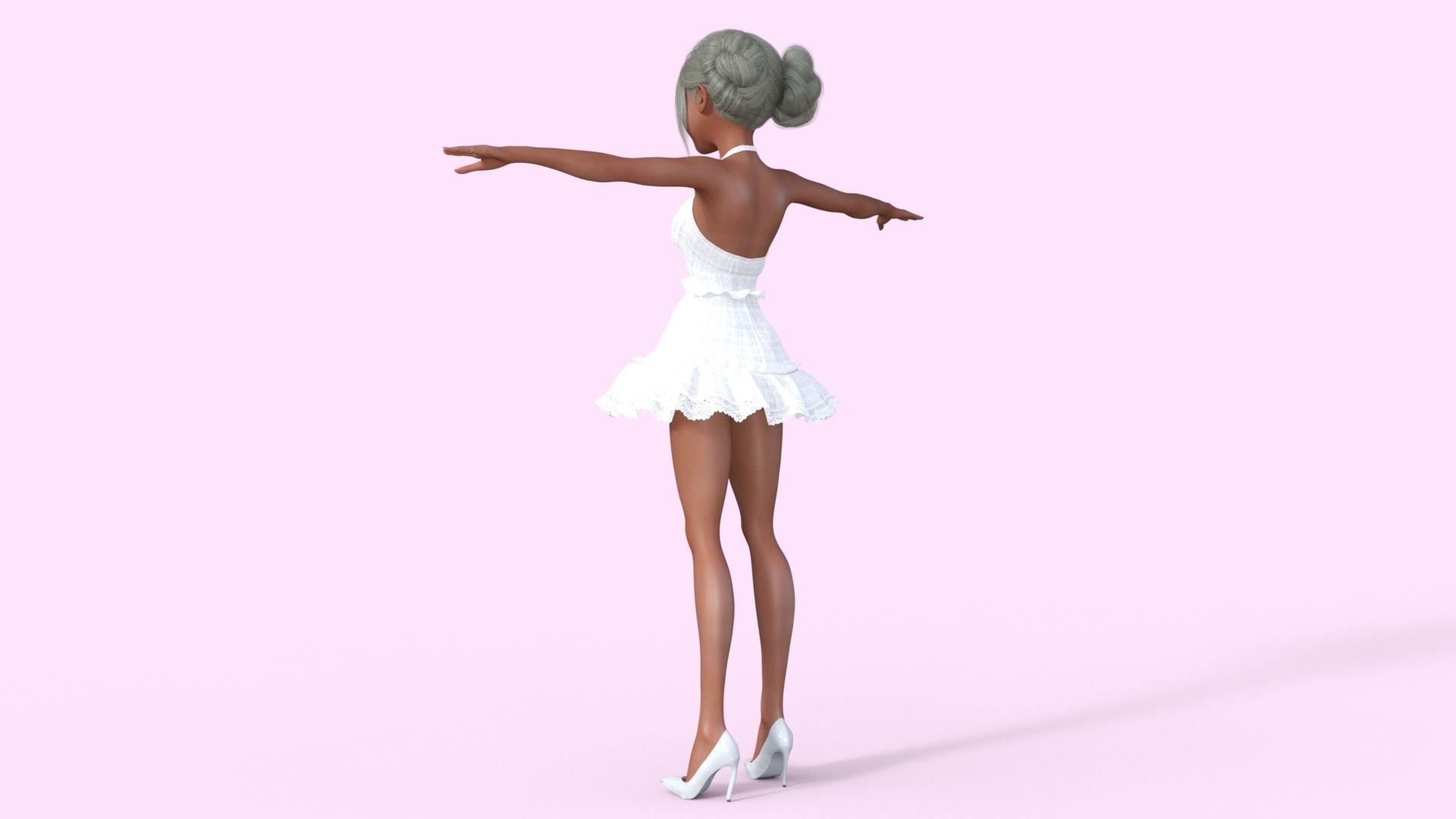 Girl in White Dress Rigged 3D model_19