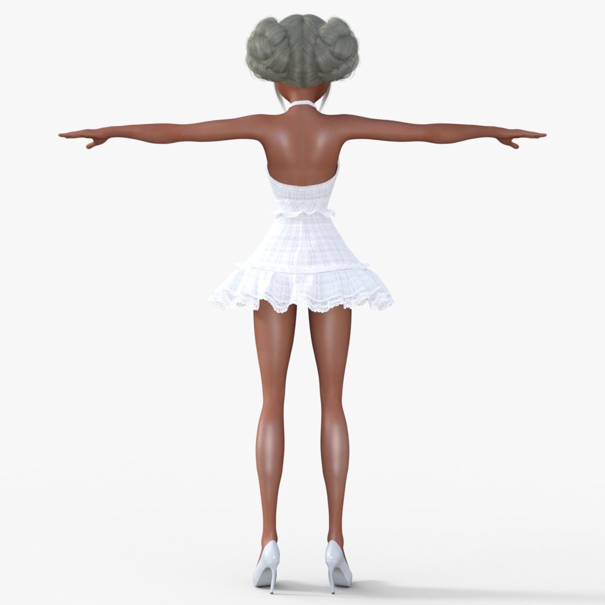 Girl in White Dress Rigged 3D model_4