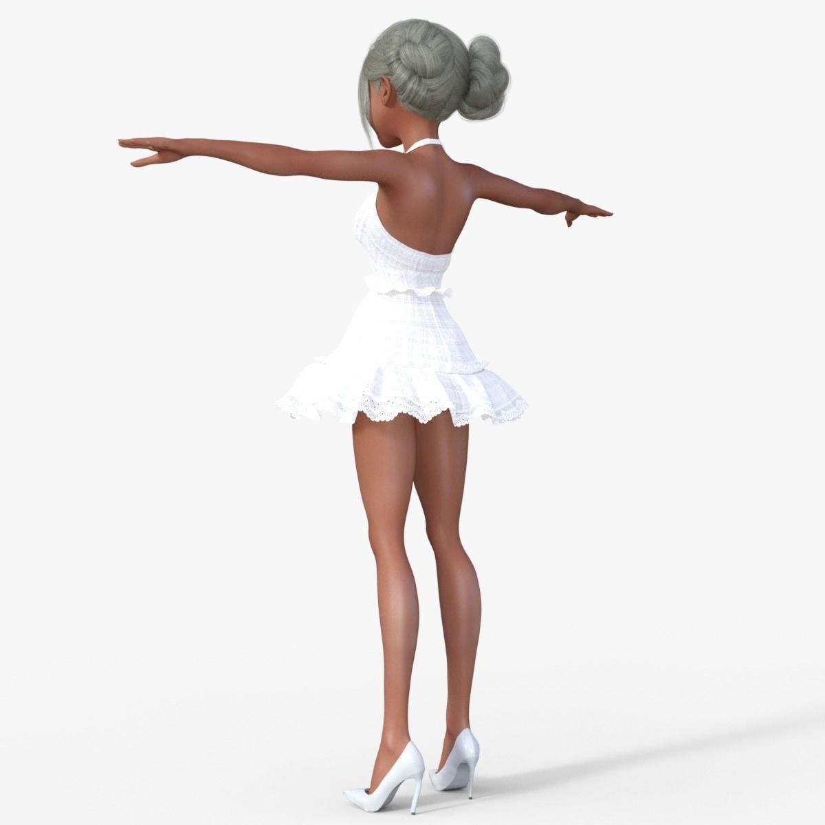 Girl in White Dress Rigged 3D model_11