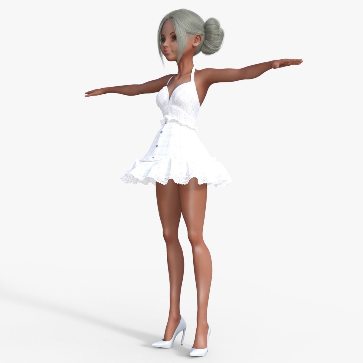 Girl in White Dress Rigged 3D model_9