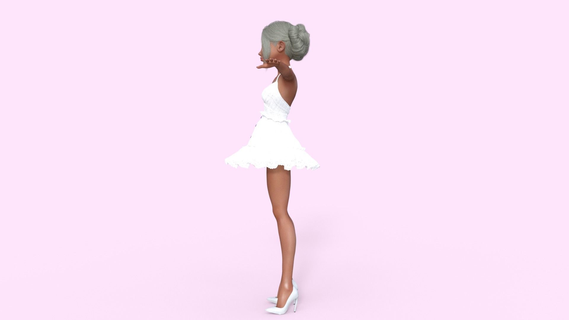 Girl in White Dress Rigged 3D model_13