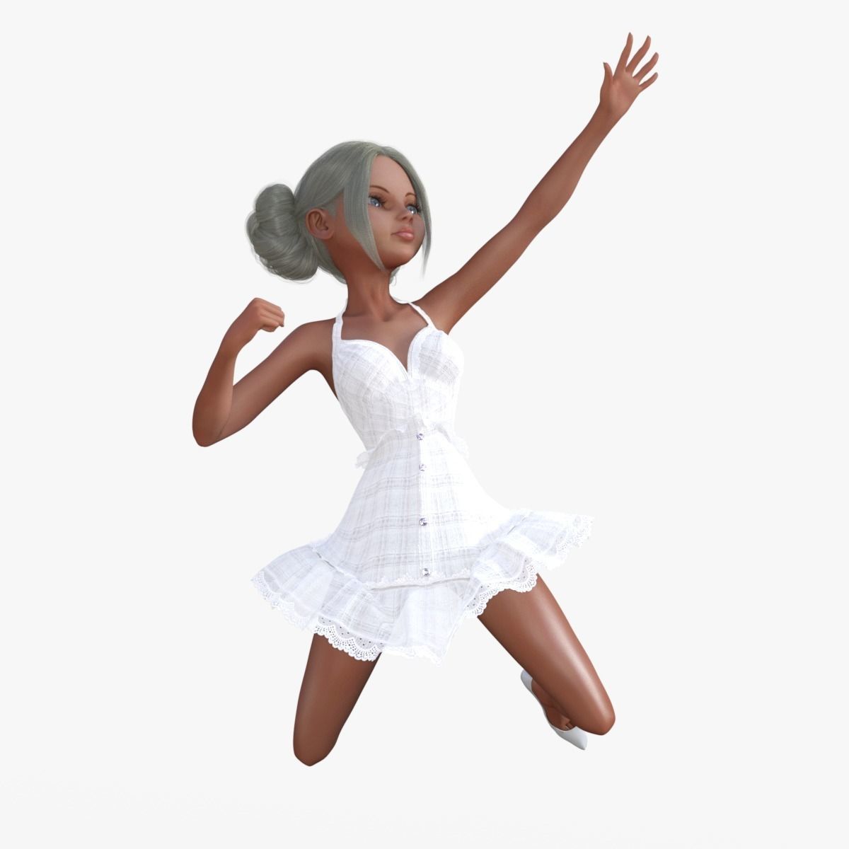Girl in White Dress Rigged 3D model_26