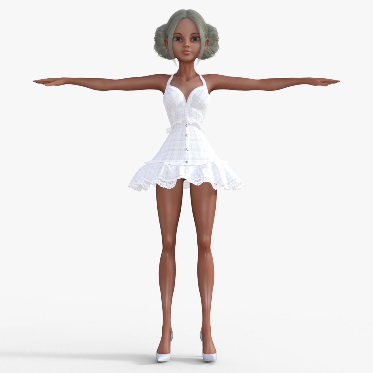 Girl in White Dress Rigged 3D model_8