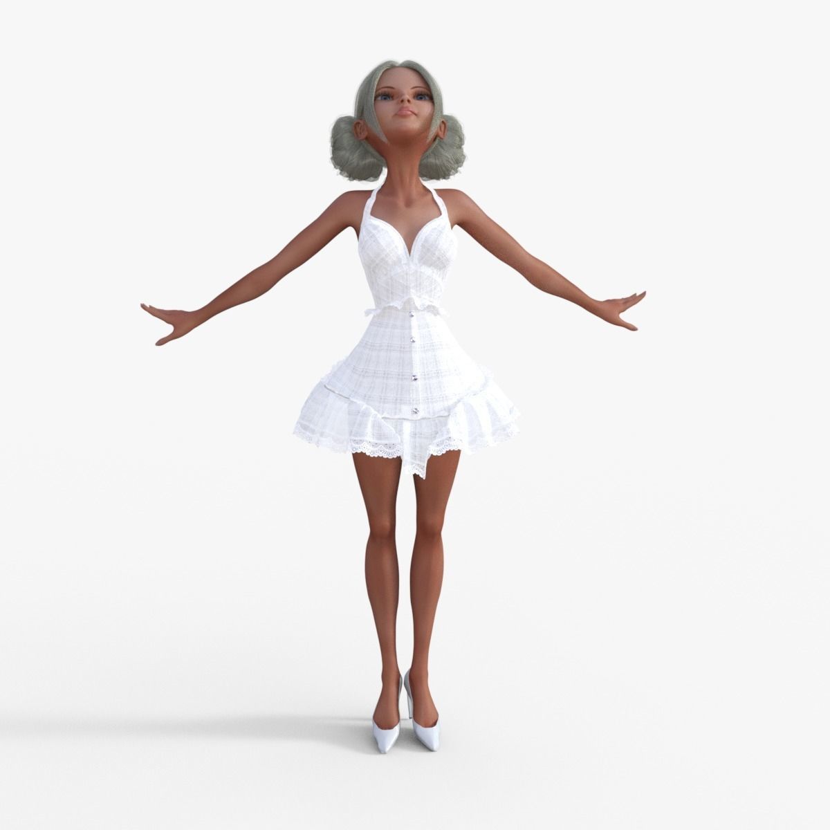 Girl in White Dress Rigged 3D model_30