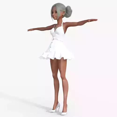 Girl in White Dress Rigged 3D model
