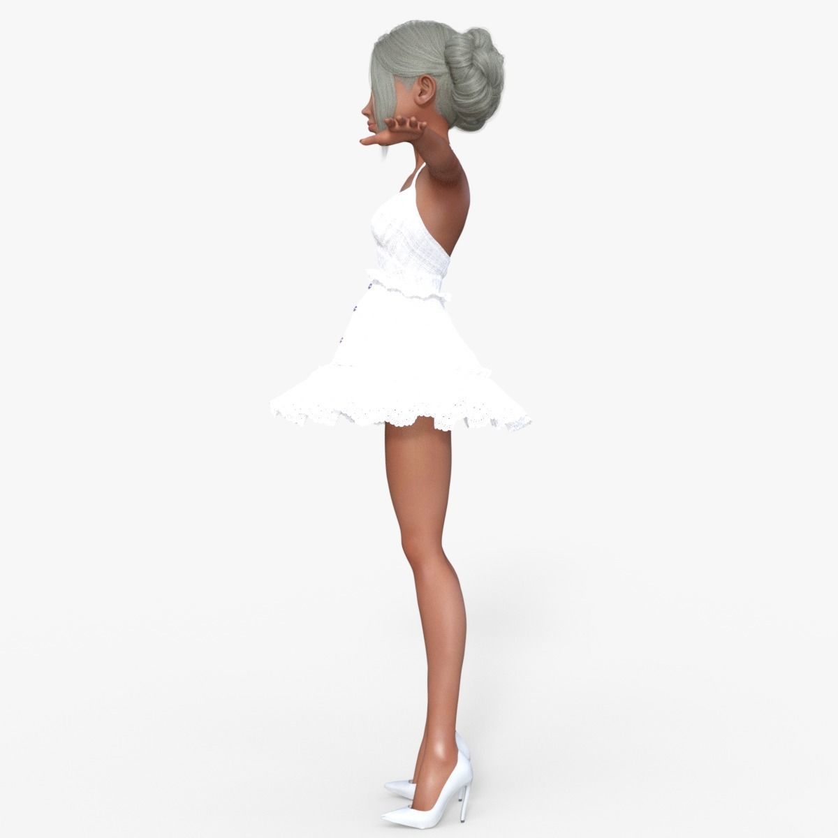 Girl in White Dress Rigged 3D model_10