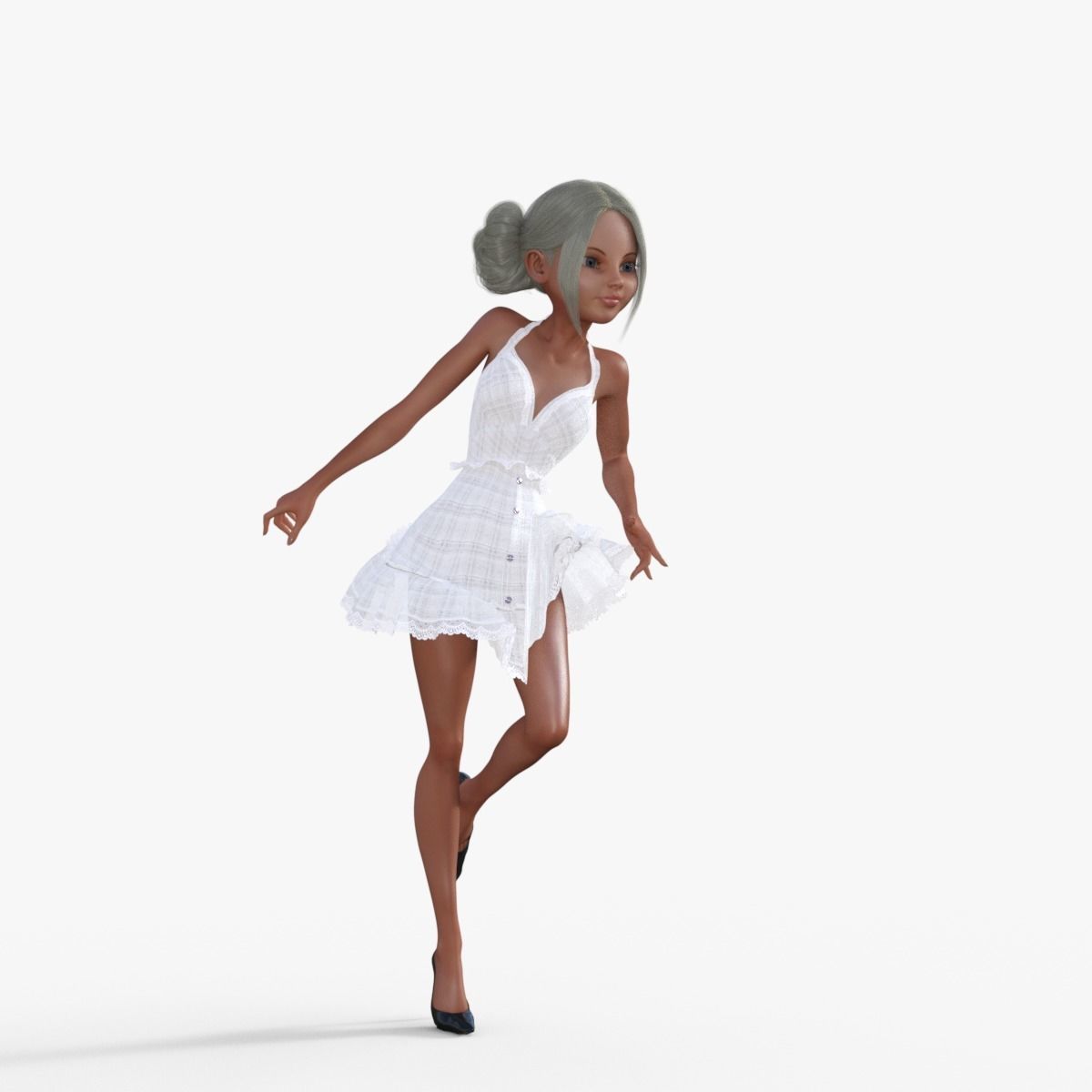 Girl in White Dress Rigged 3D model_27