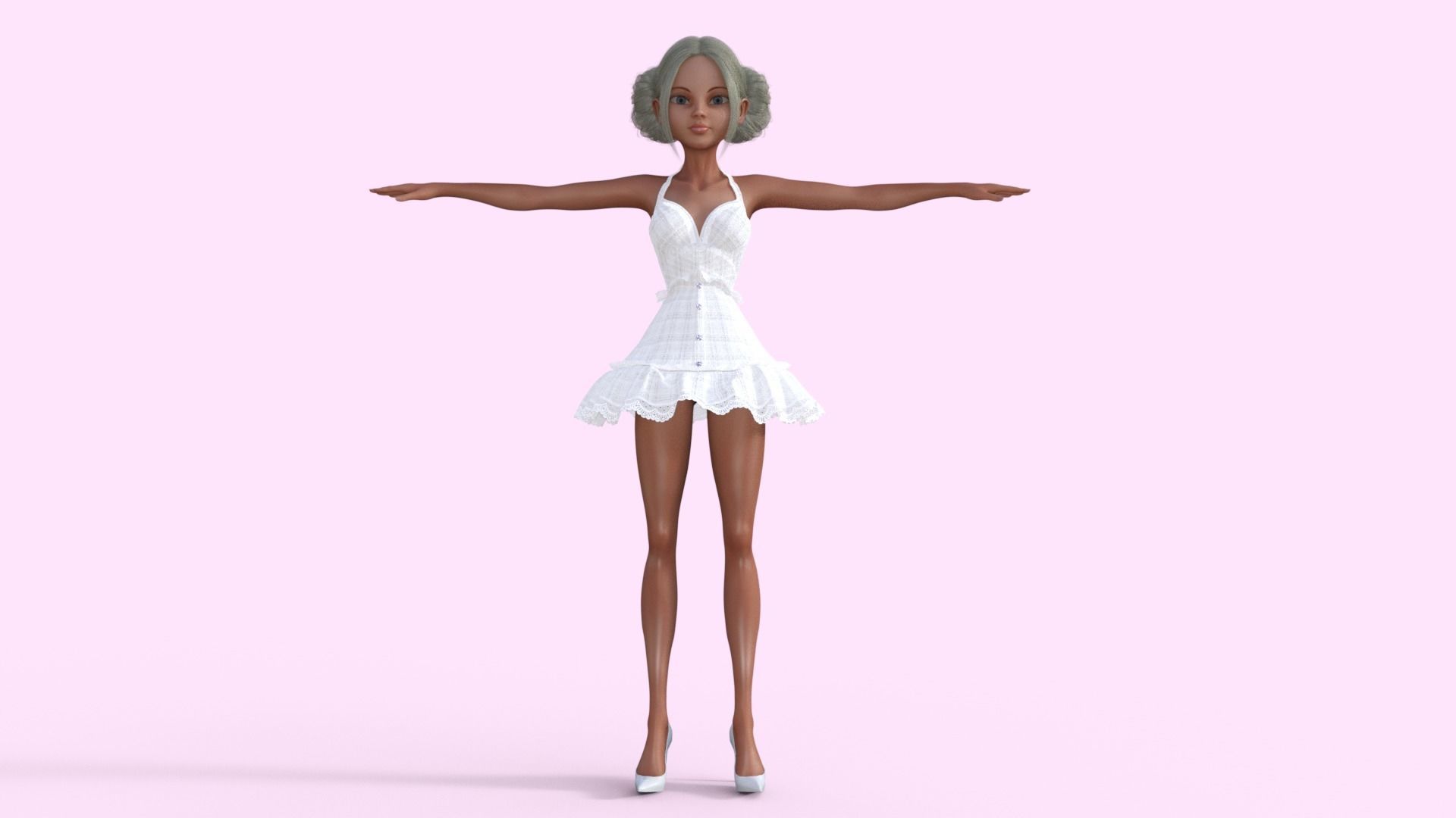 Girl in White Dress Rigged 3D model_16