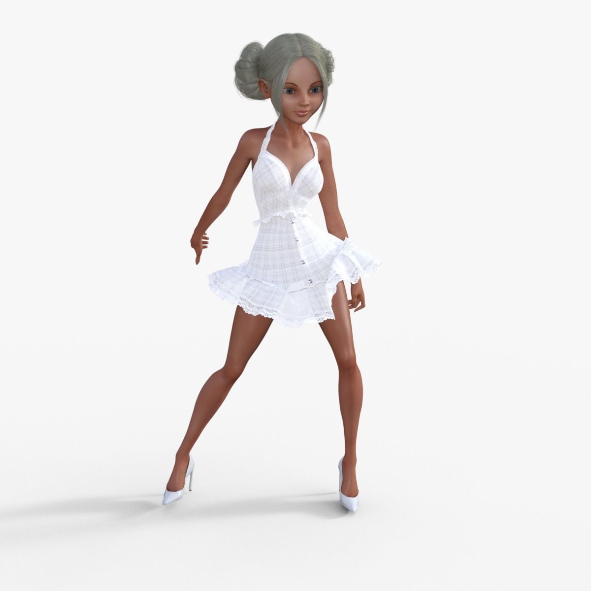 Girl in White Dress Rigged 3D model_31