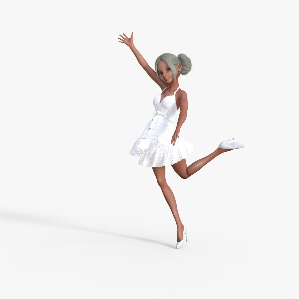Girl in White Dress Rigged 3D model_25