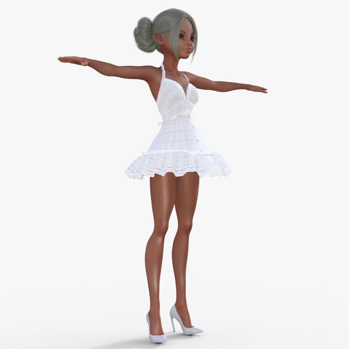 Girl in White Dress Rigged 3D model_7