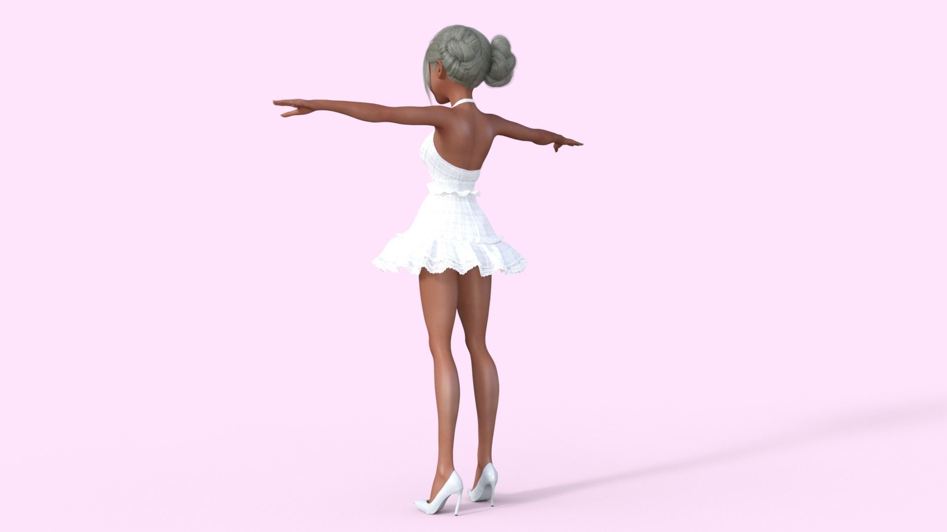 Girl in White Dress Rigged 3D model_22