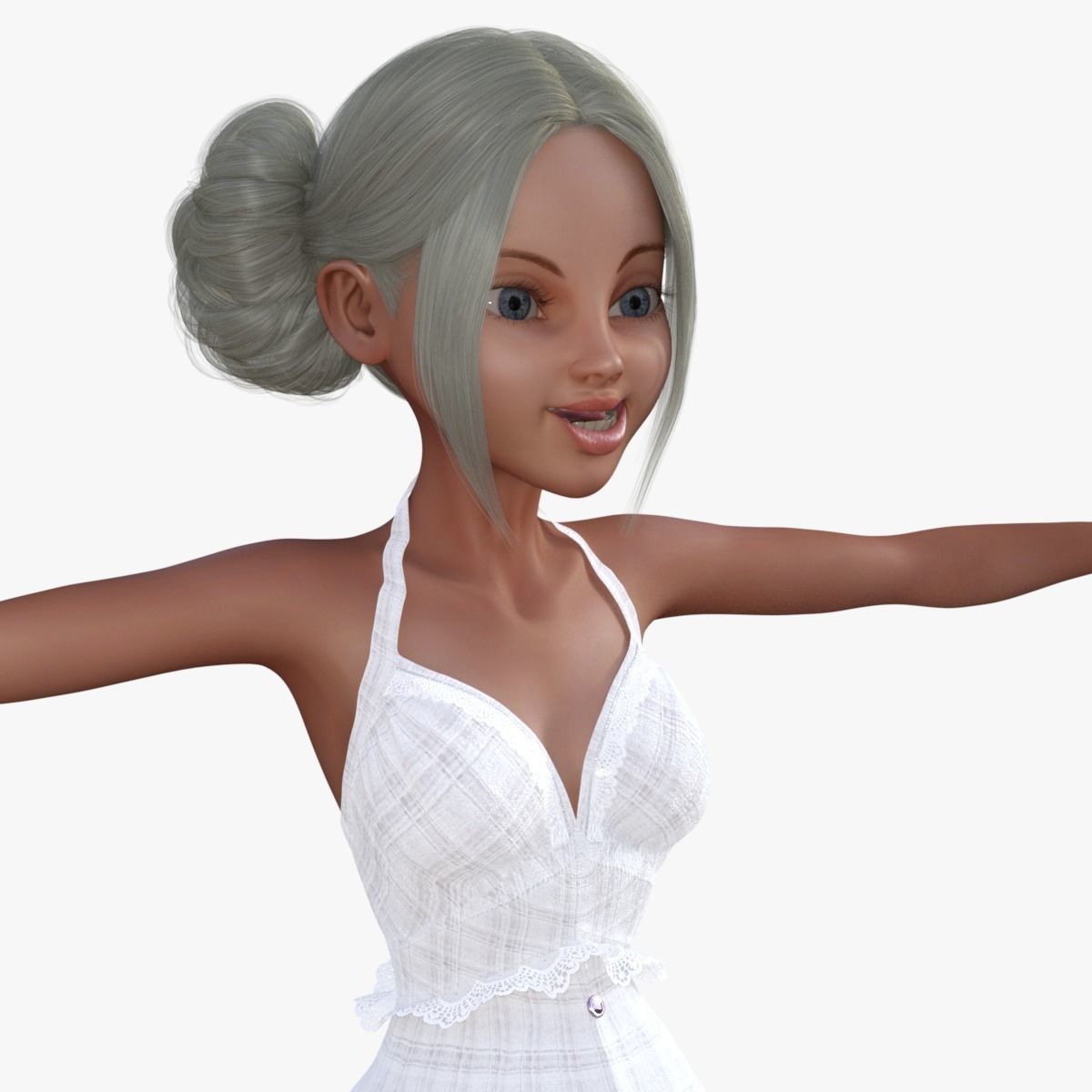 Girl in White Dress Rigged 3D model_28
