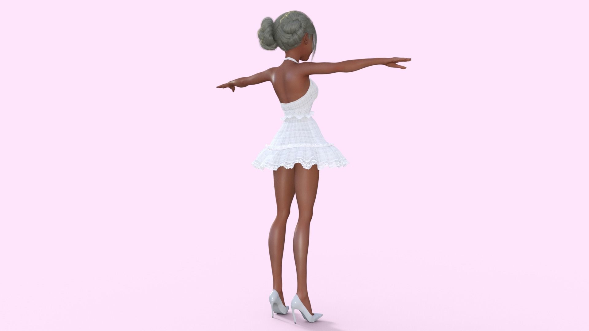 Girl in White Dress Rigged 3D model_23
