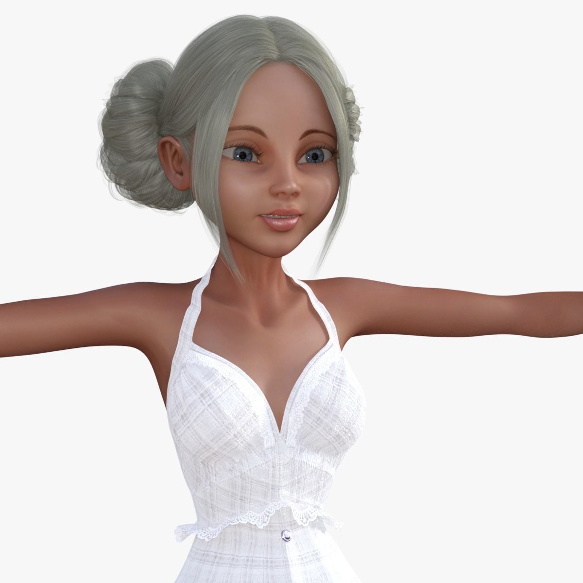 Girl in White Dress Rigged 3D model_29