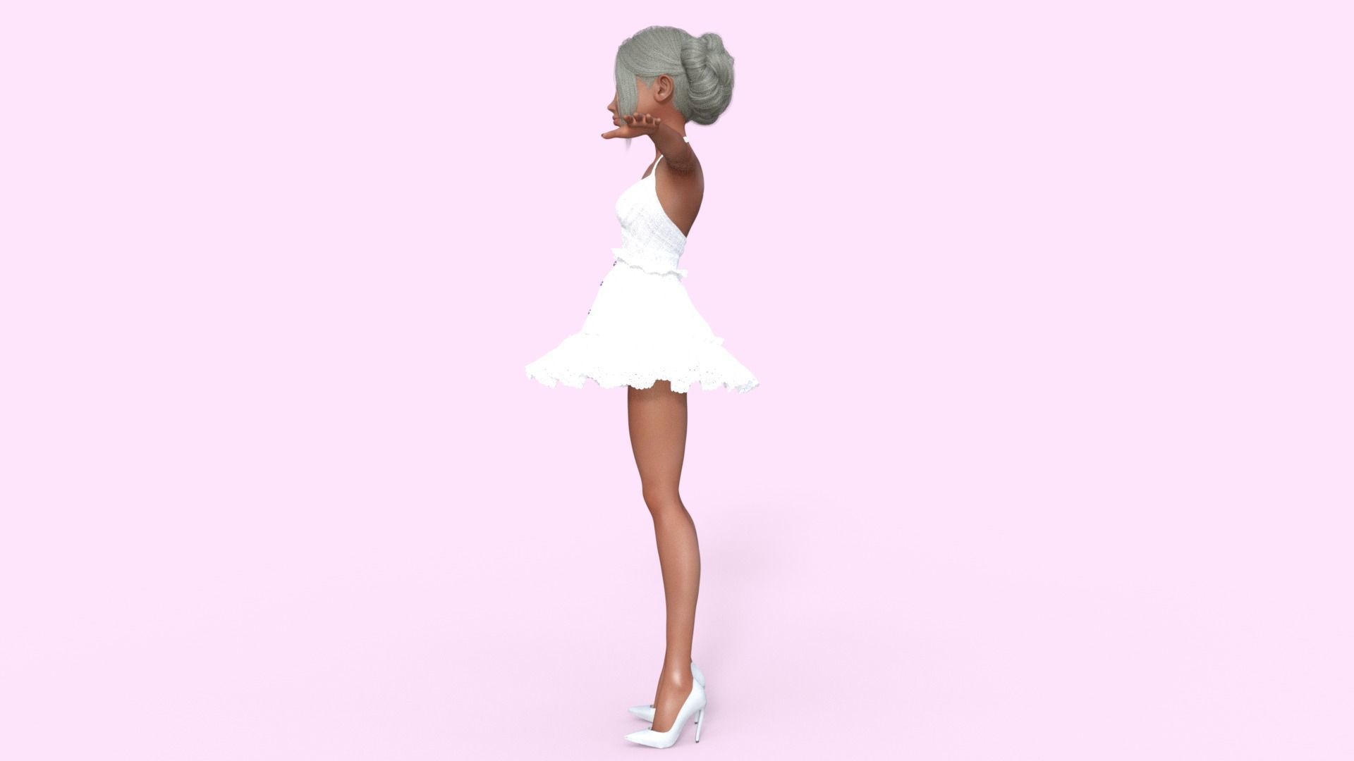 Girl in White Dress Rigged 3D model_15