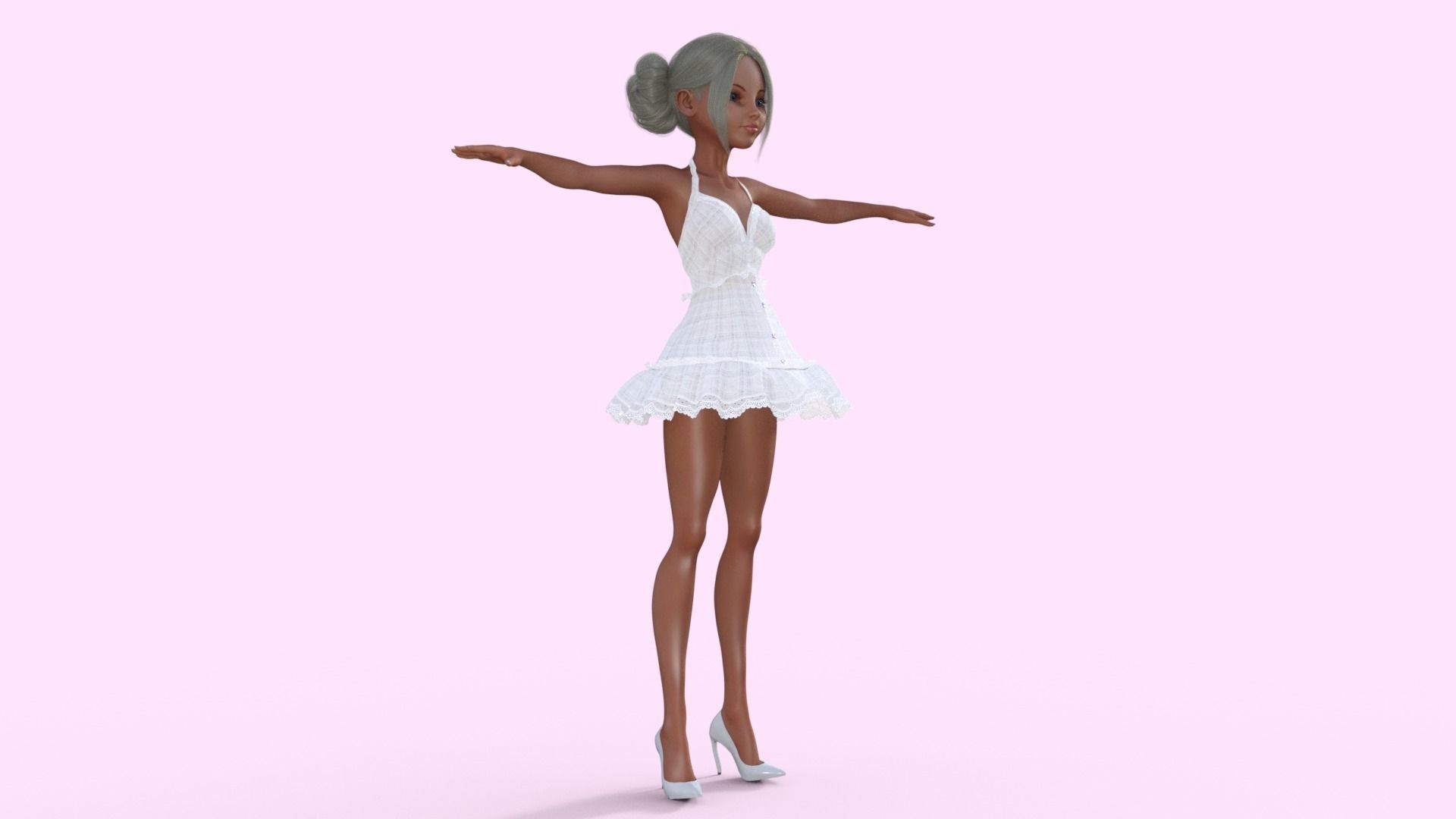 Girl in White Dress Rigged 3D model_18