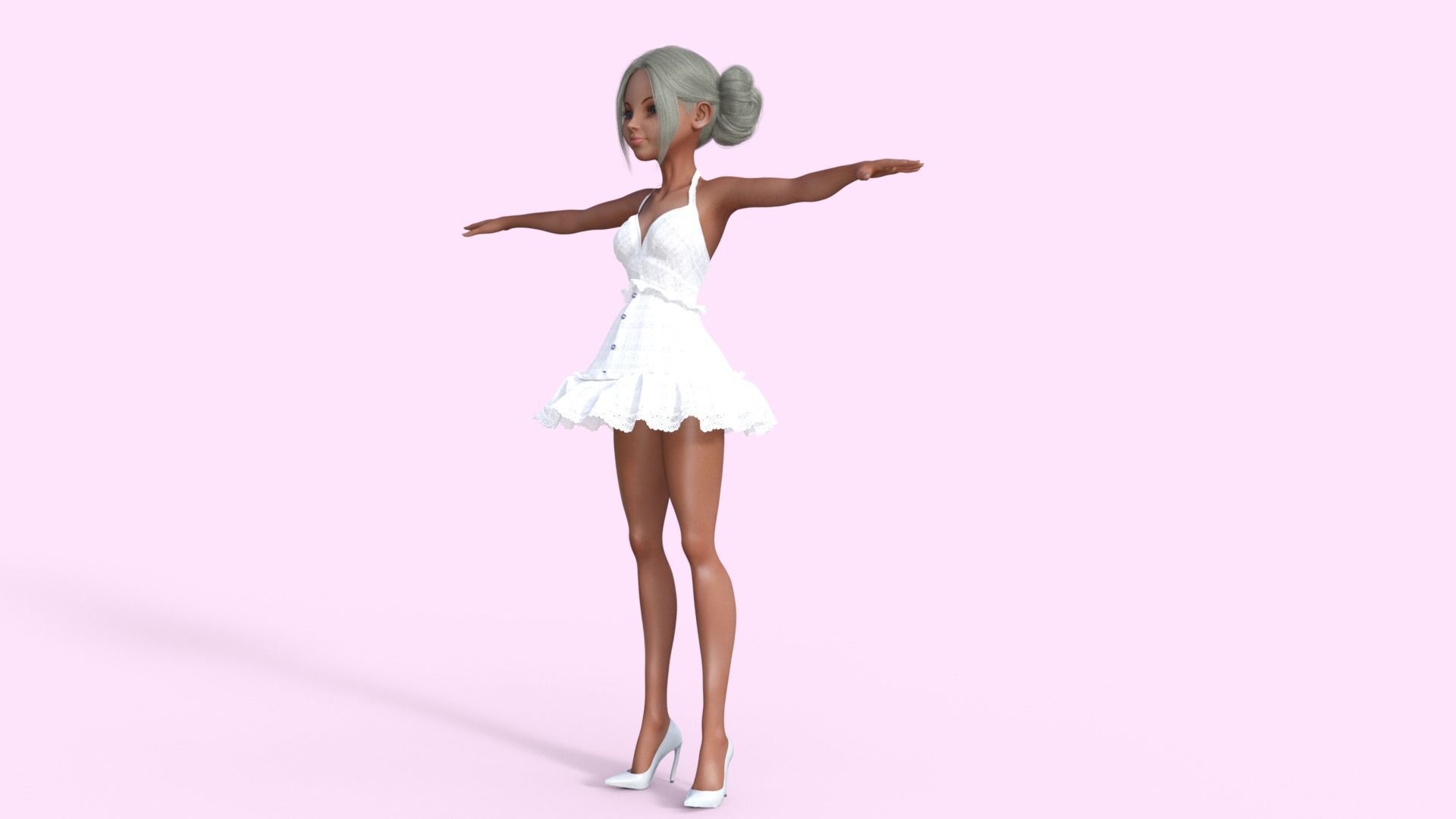 Girl in White Dress Rigged 3D model_21