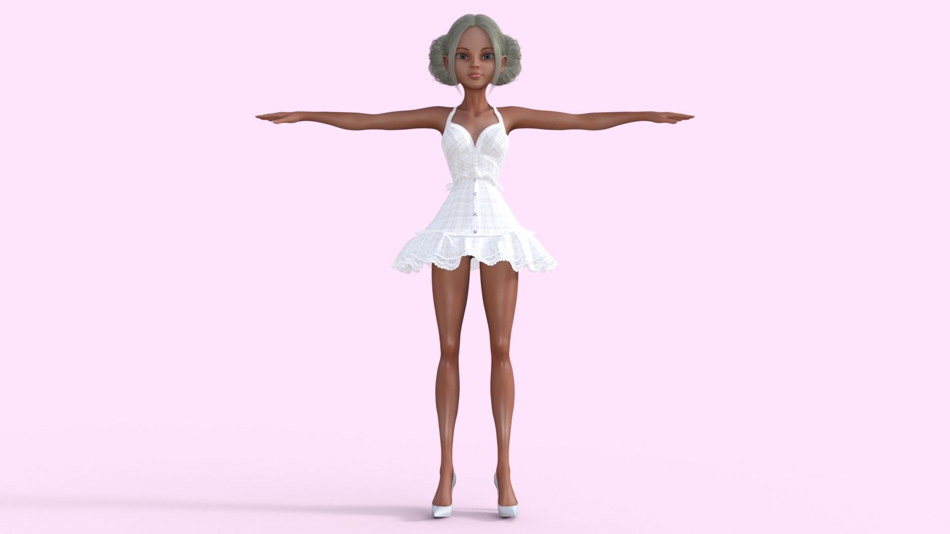Girl in White Dress Rigged 3D model_14