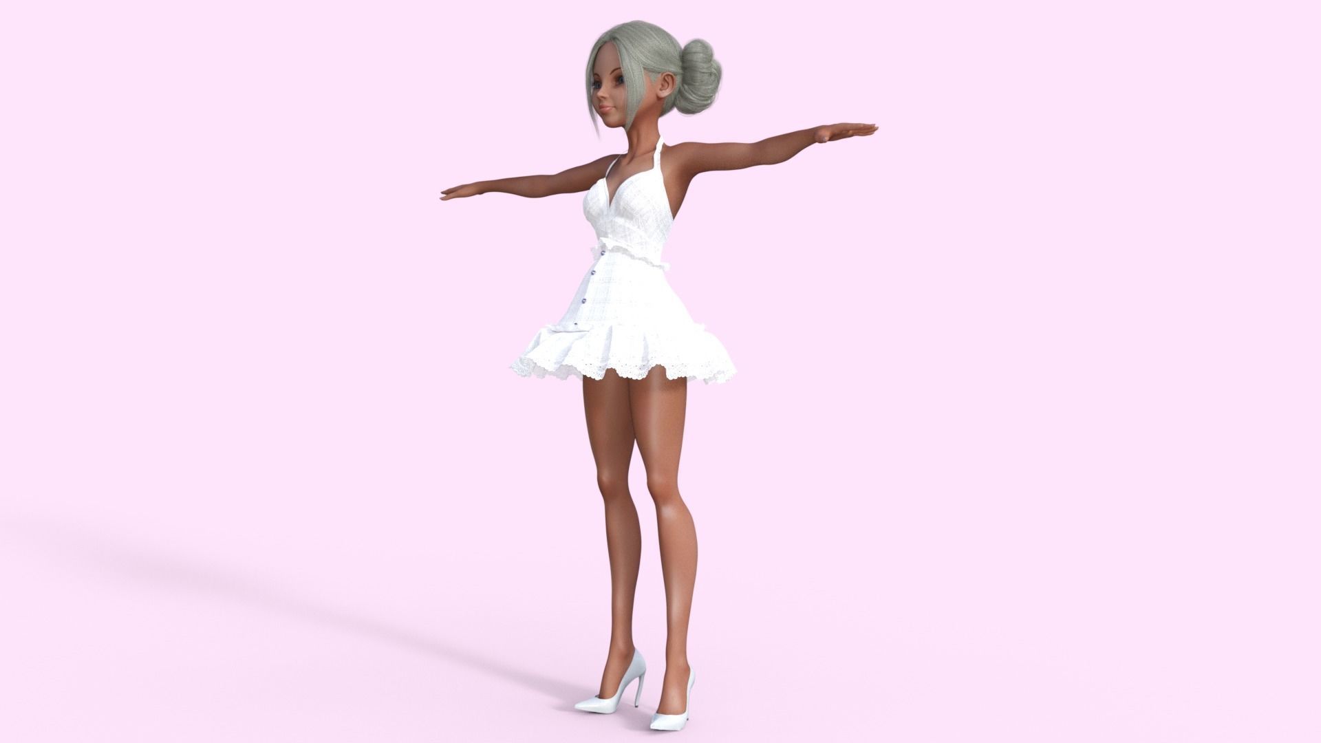 Girl in White Dress Rigged 3D model_17