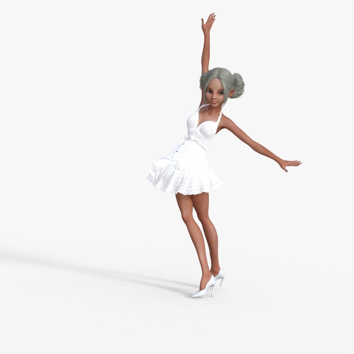Girl in White Dress Rigged 3D model_24