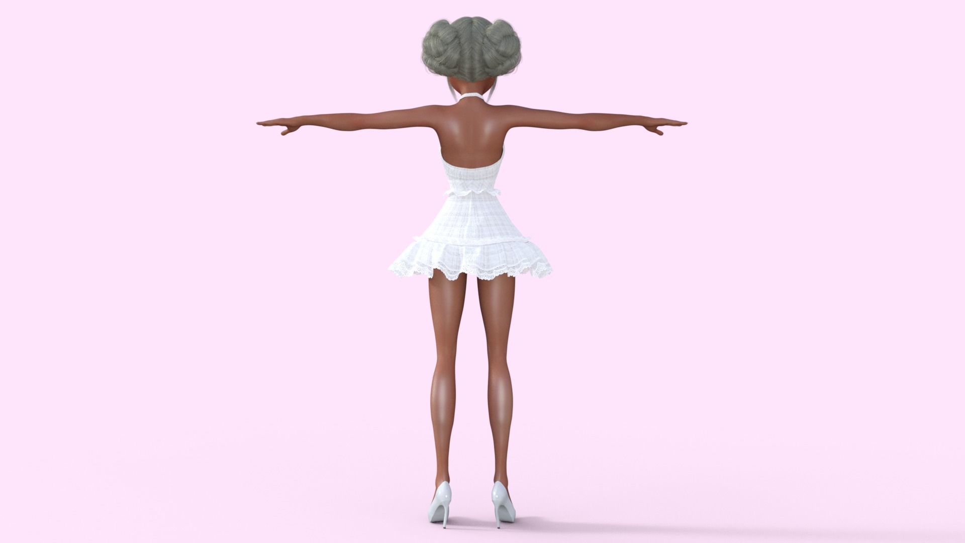 Girl in White Dress Rigged 3D model_20