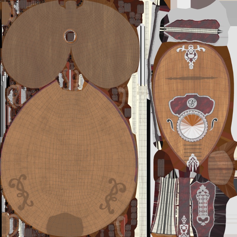 18th Century Mandolin Low-poly 3D model_25