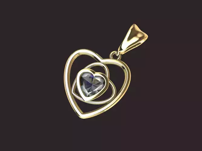 Diamond Heart in the Heart Pendant 3D print model