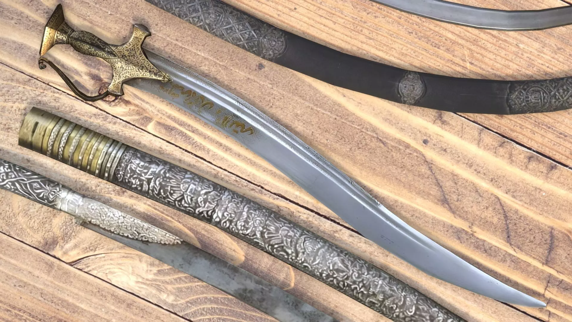 3 low poly swords from eastern culture Low-poly 3D model_0