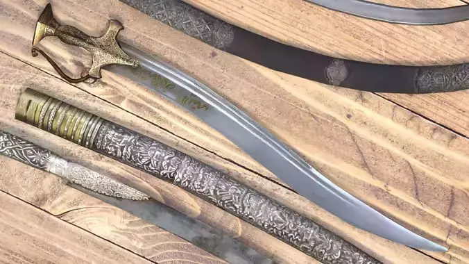 3 low poly swords from eastern culture