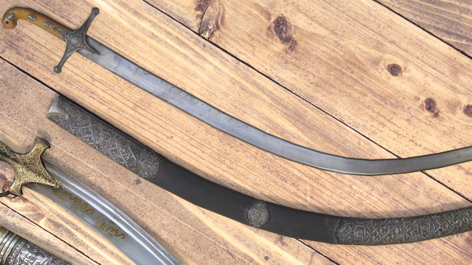 3 low poly swords from eastern culture Low-poly 3D model_3