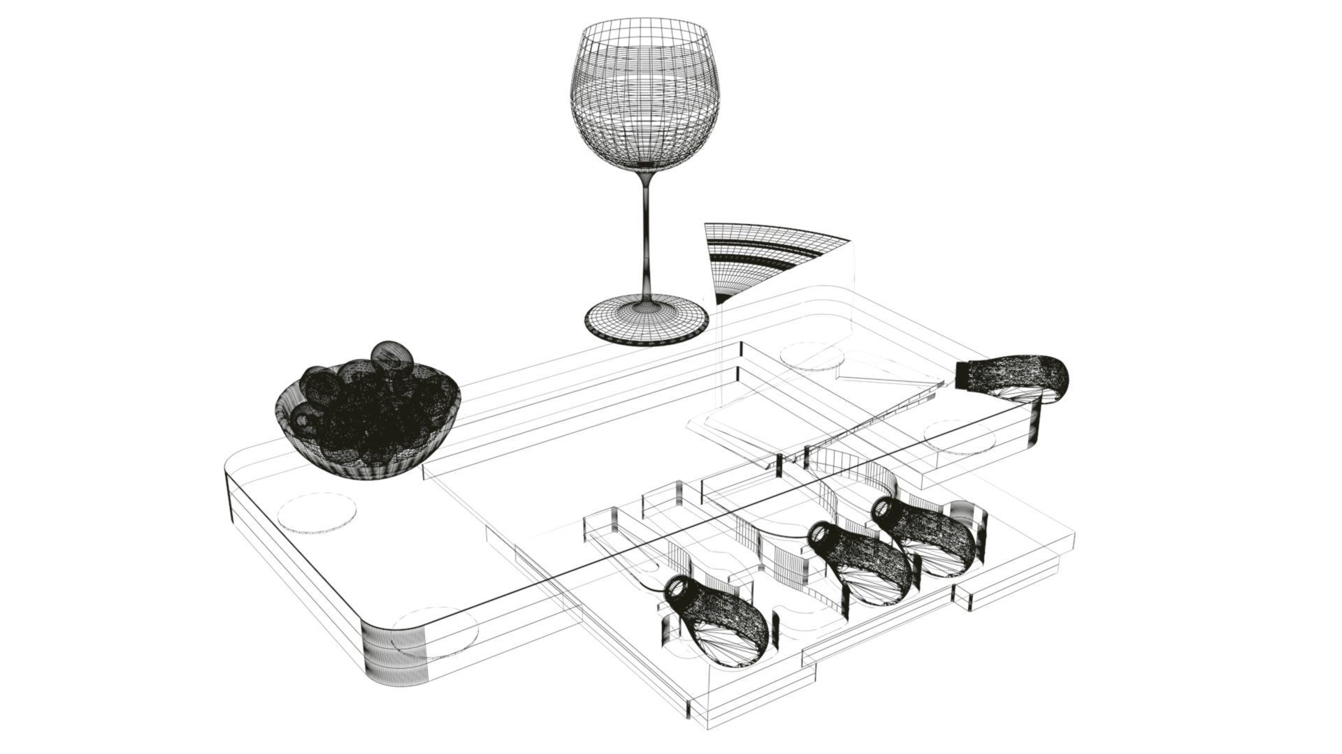 Composition of bamboo cheese board 3D model_9