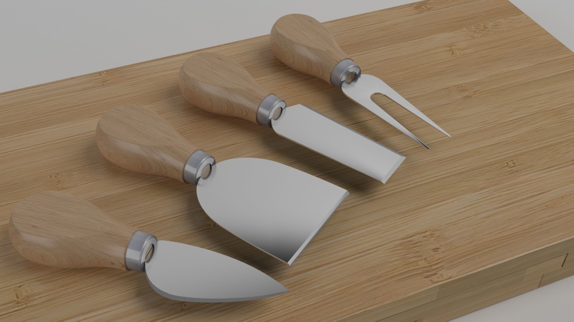 Composition of bamboo cheese board 3D model_8