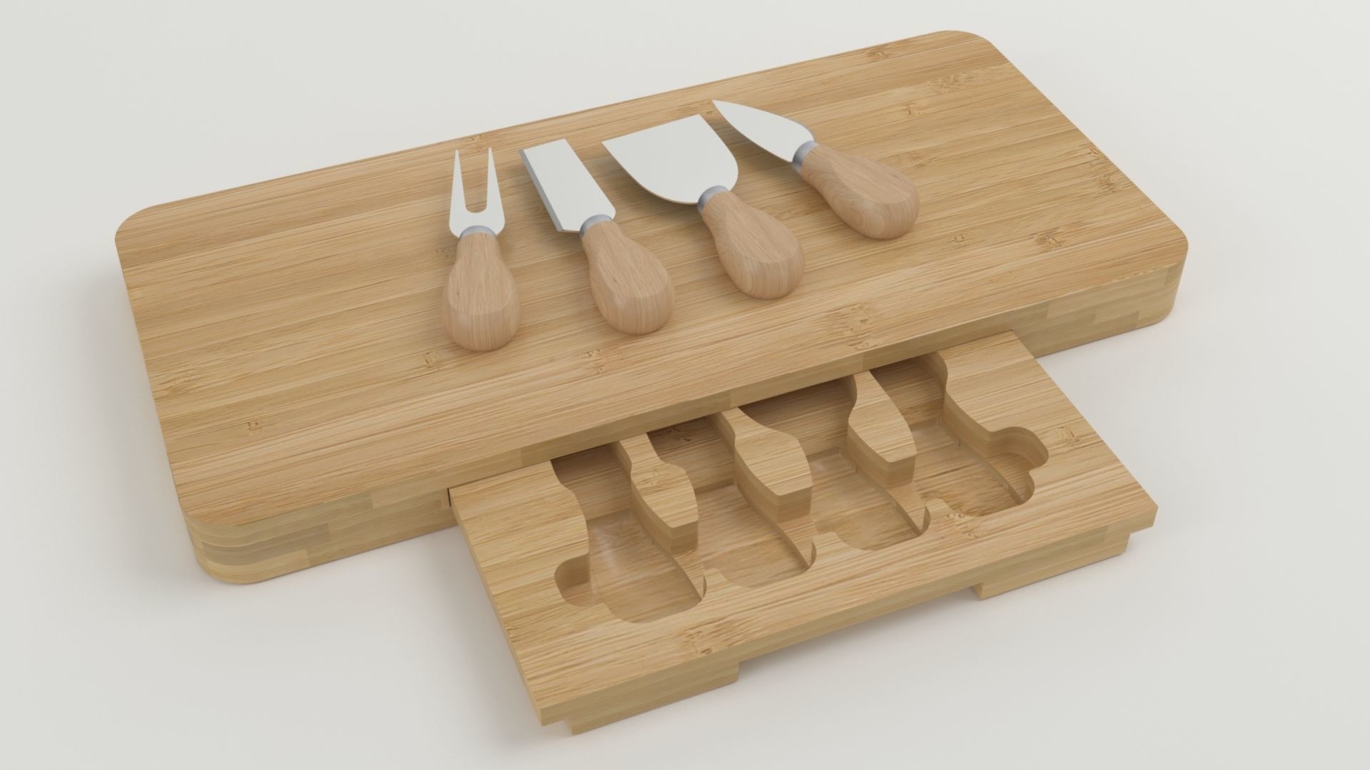 Composition of bamboo cheese board 3D model_6