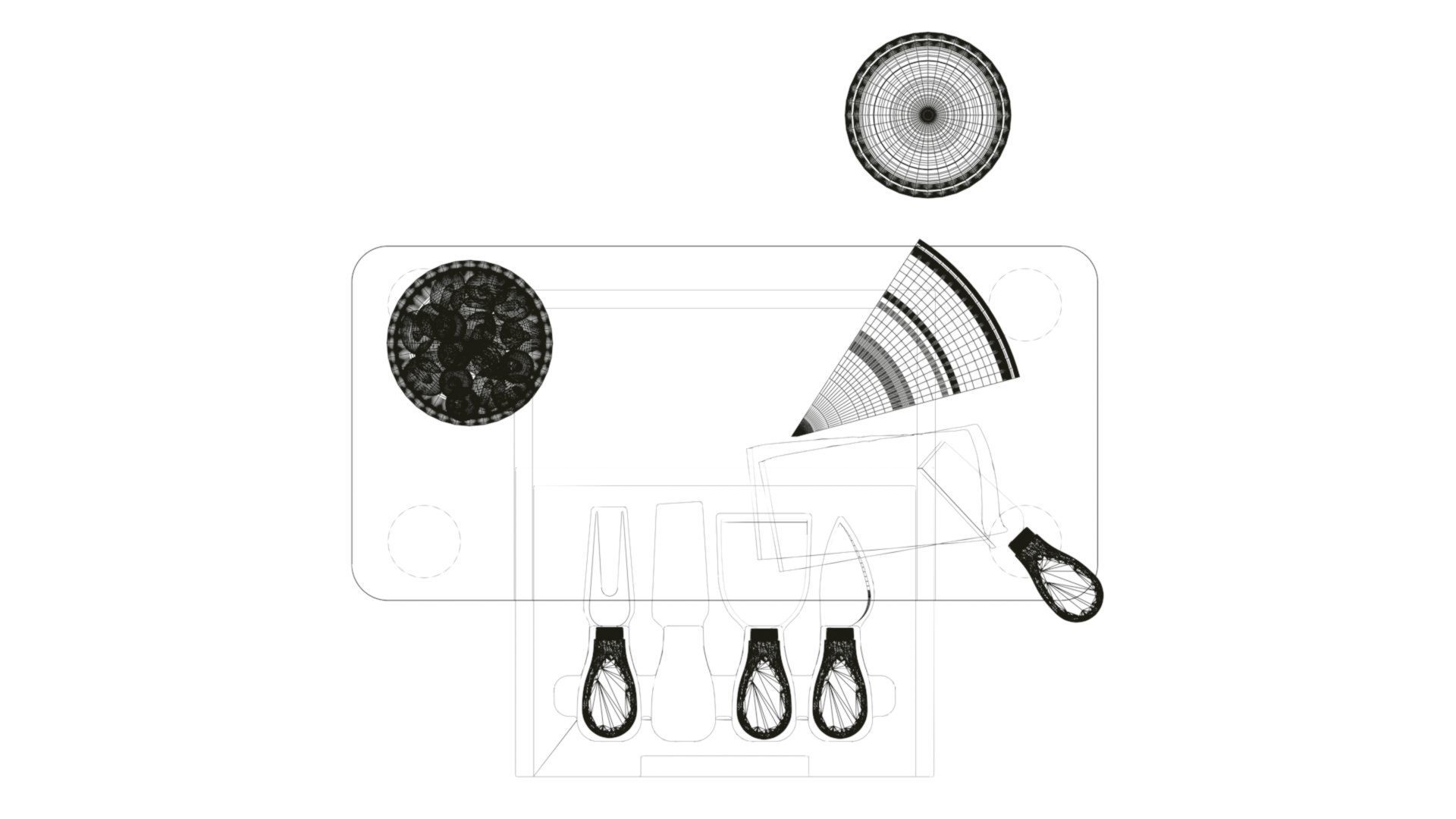 Composition of bamboo cheese board 3D model_14